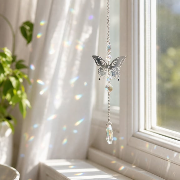 Butterfly Crystal Suncatcher, Rainbow Prism Hanging Light Catcher for Window & Home Decor