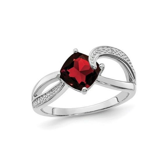 Gem & Harmony 2.00 Carat (Ctw) Cushion-Cut Garnet Ring in Sterling Silver for Women