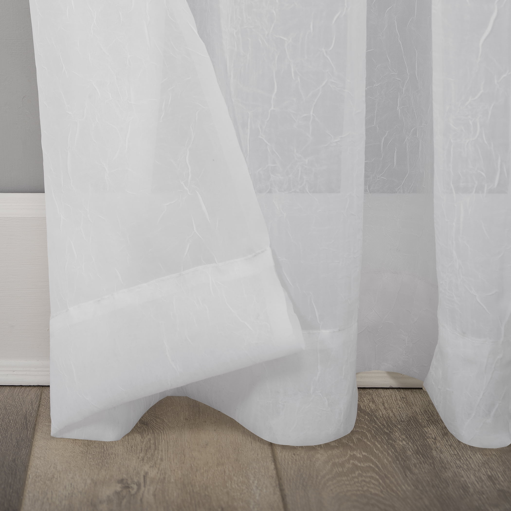 Mainstays Marjorie Crushed Sheer Voile Grommet Curtain Panel, White, 51 in x 63 in