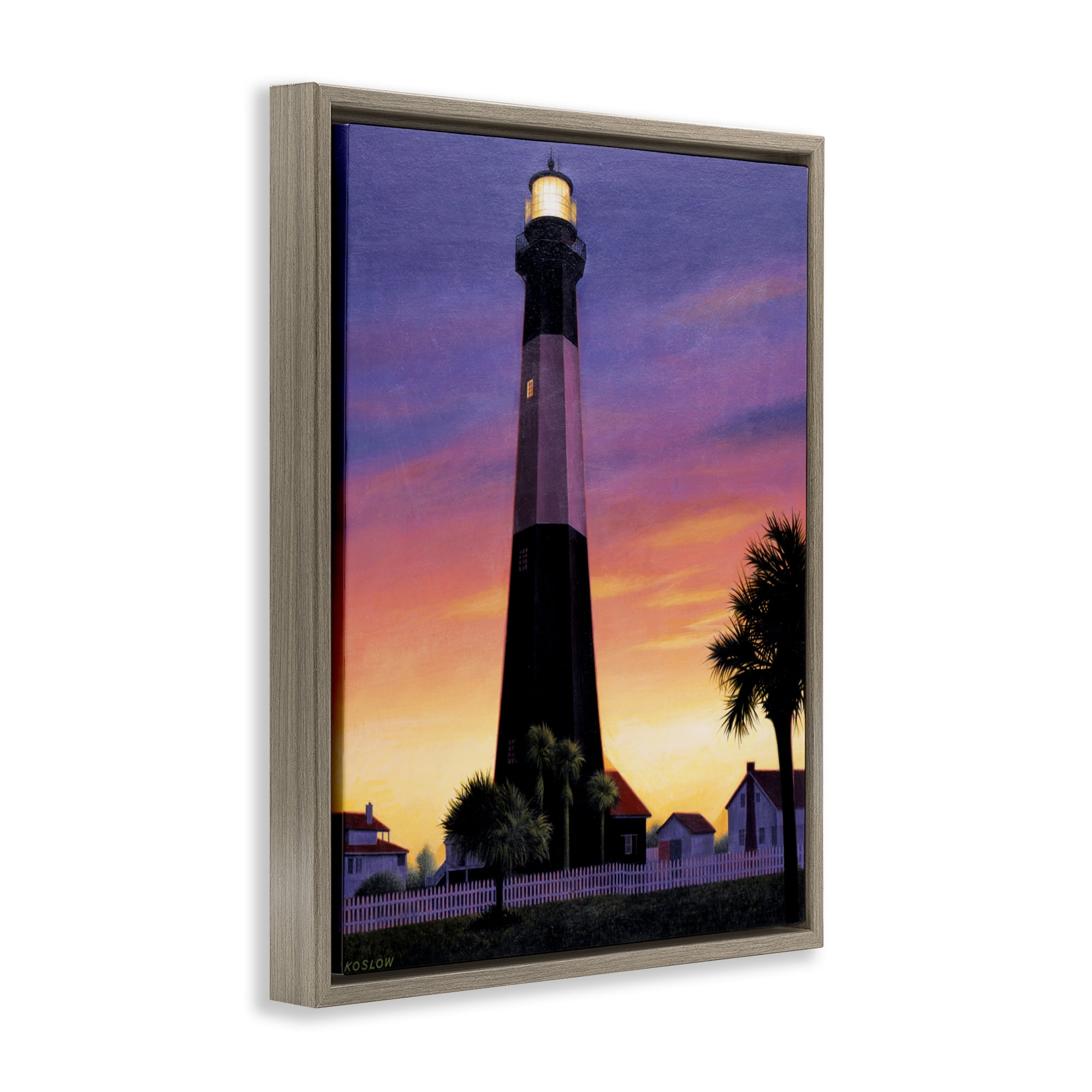 Georgia Tybee Island Lighthouse Brown Framed Floater Canvas Wall Art, design by Wind River Studios