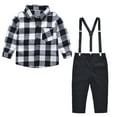 thumbnail image 3 of Fesfesfes Big Boys Clothes Toddler Kids Baby Boys Girl Fashion British Style Lattice Pattern Print Long Sleeves Casual Shirt Overalls Suit, 3 of 9