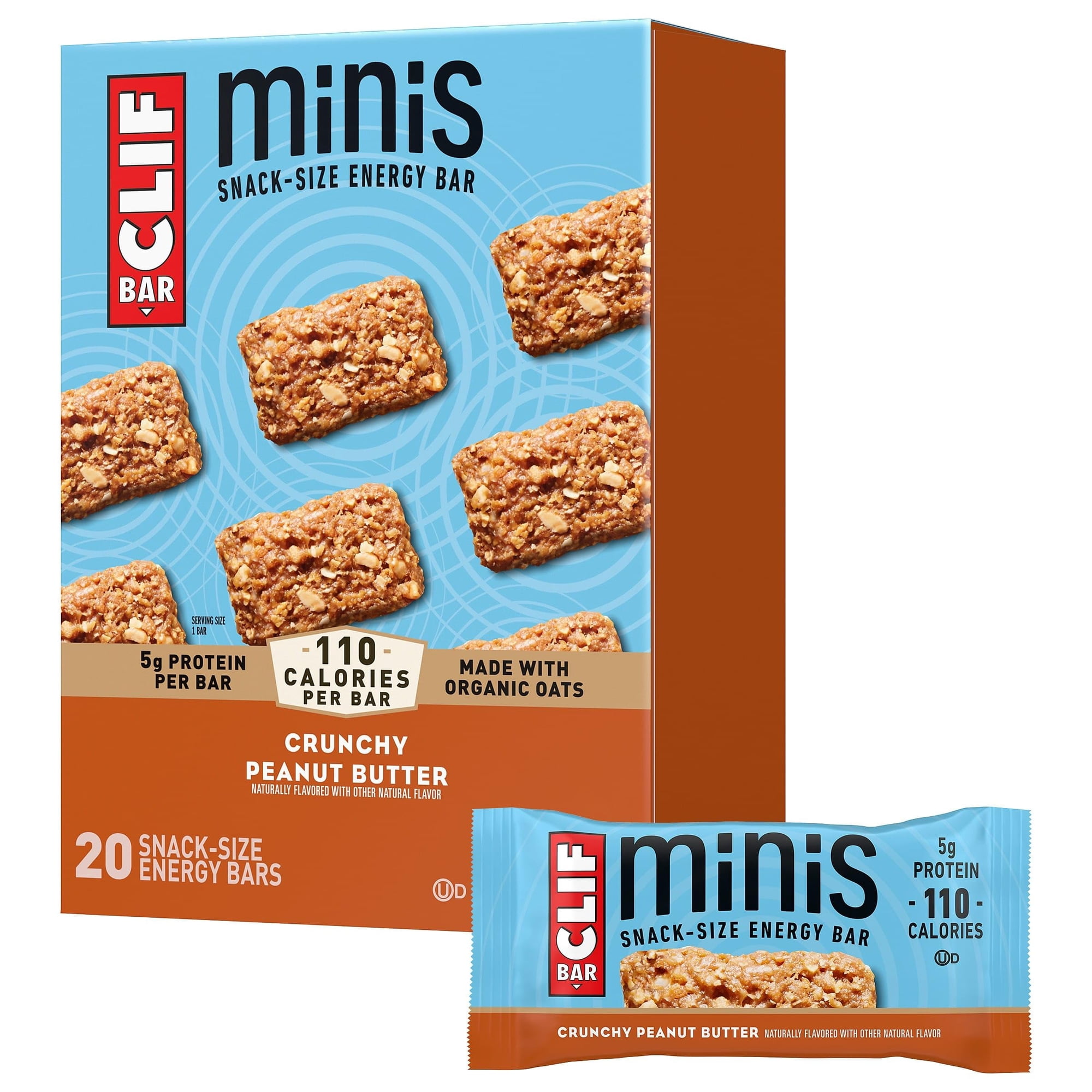 CLIF Bars Minis Peanut Butter Oats Protein Plant Based 5g 0.99 oz 20 Pack Bars