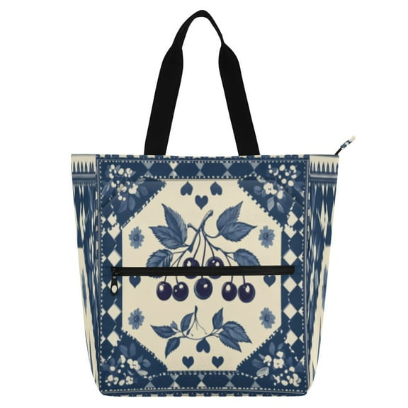 BZSMCE Book Tote Bag Casual Style Creatively Cherry Blossom Quilt Pattern Printed