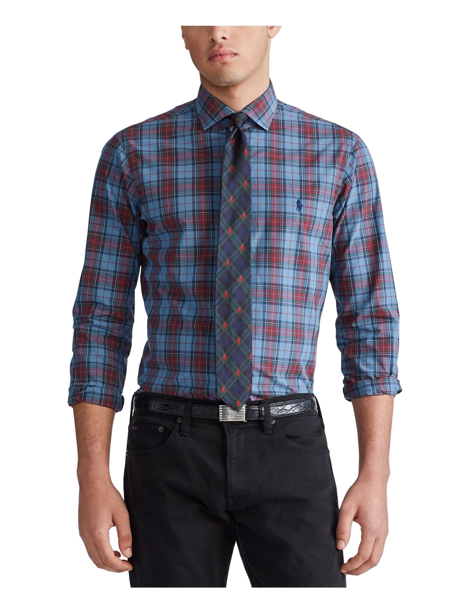 Ralph Lauren RALPH LAUREN Mens Blue Windowpane Plaid Collared Work Dress Shirt Size XXL