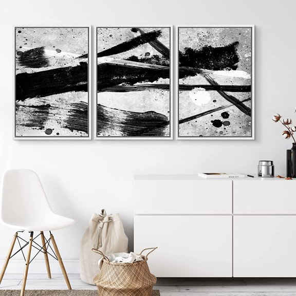 PixonSign Framed Canvas Print Wall Art Set Graphic Smiling Cloud & Rainbows Geometric Shapes Illustrations Modern Art Glam Comic Multicolor Neon for Living Room, Bedroom, Office - 16"x24"x3 White