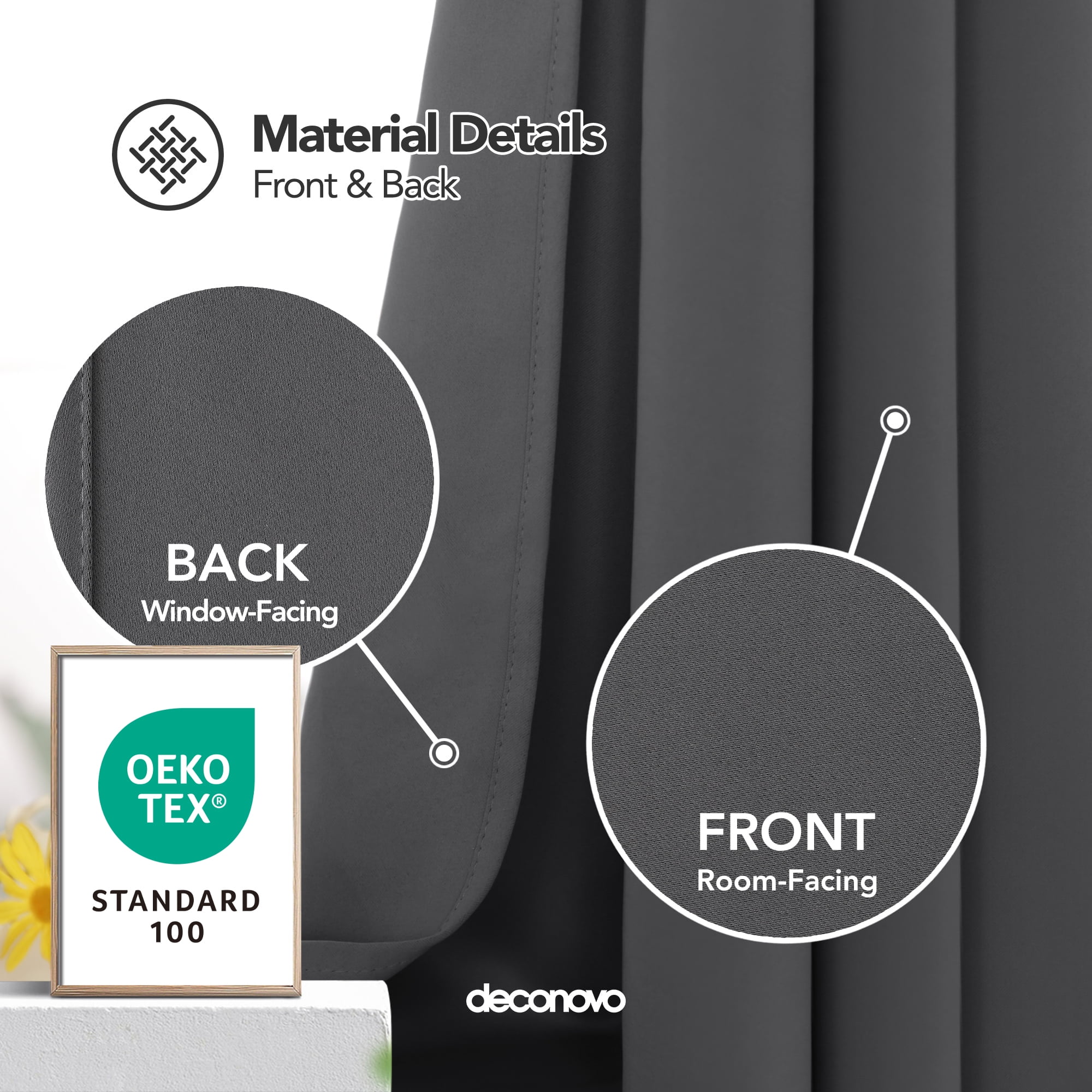 Deconovo Dark Gray Small Blackout Curtains for Kitchen - Grommet Thermal Insulated Room Darkening Short Curtains (52x45 inch, Dark Gray, Set of 2 Panels)