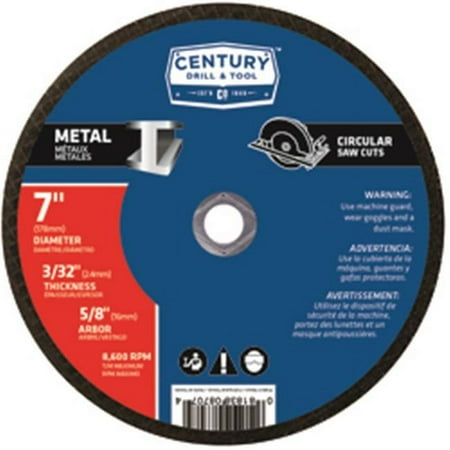 UPC: 0081838087074 | Century Drill & Tool 8707 Type 1A Abrasive Saw Blade – 0.093 x 0.62 x 7 in.