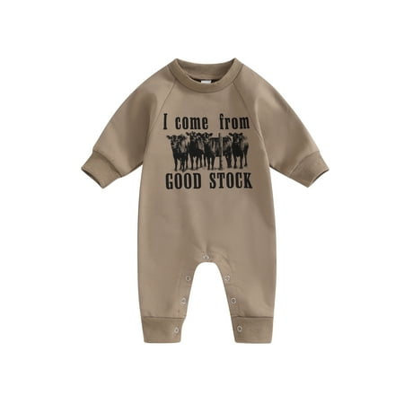 

Toddler Baby Sweatshirt Rompers Western Bull Head Letter Print Long Sleeve Jumpsuit Cute Fall Clothes Coffee 3-6 Months