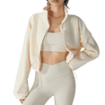 thumbnail image 1 of Women's Fleece Cropped Jacket with Drawstring Hem Creamy L, 1 of 5