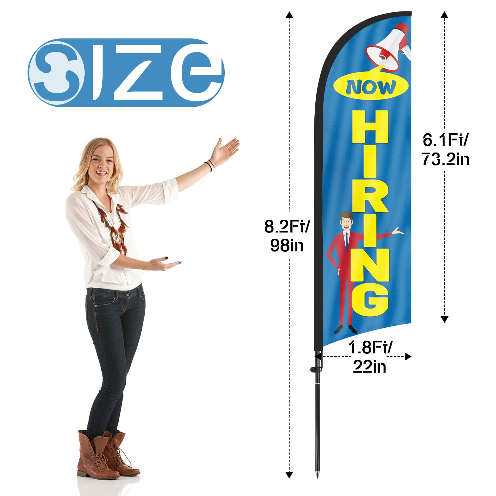 QSUM Now Hiring business Flag with Pole Kit , Now Hiring  Advertising Feather Flag, 7FT Now Hiring  Banner ,Commercial use flag