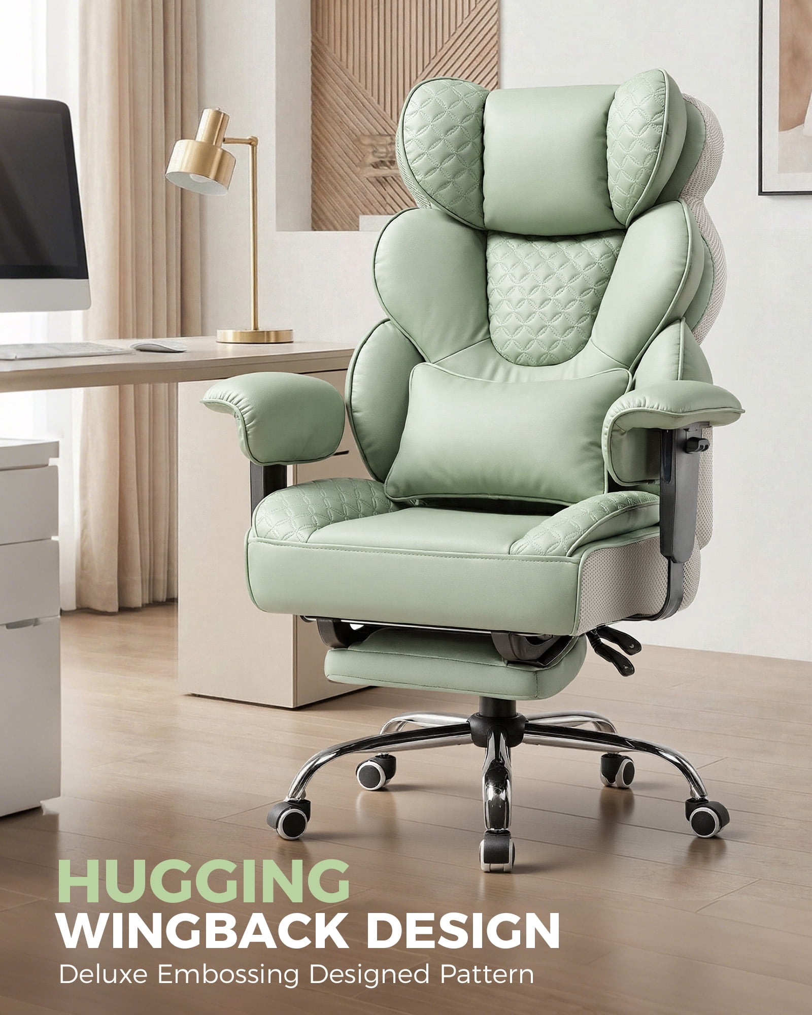CloudRest Pro 400lbs Executive heavy duty office chair, High Back Ergonomic Computer Desk Chair with Lumbar Back Support,Green