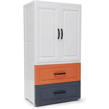 MONIPA Plastic Cabinet Drawers Dresser Rolling on Wheels with 2 Large Drawers and Top 1 Large Cabinet (22.4"L x 15.7"D x 43.3"H）