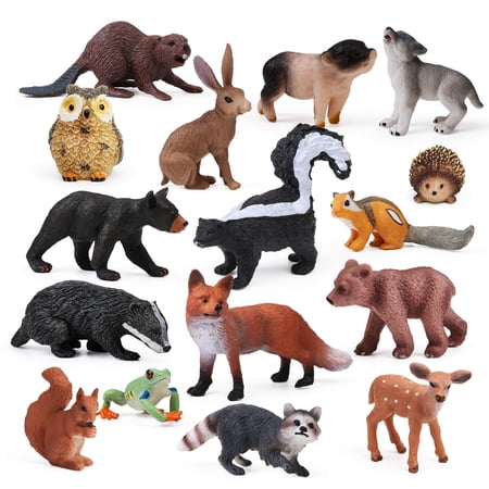 16Pcs Forest Animal Baby Figures - Woodland Creatures Miniature Set, Cake Topper