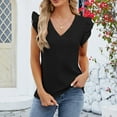 thumbnail image 4 of Women's Casual, Fashionable And Versatile V-neck Pullover Ruffled Sleeveless Solid Color T-shirt, 4 of 7