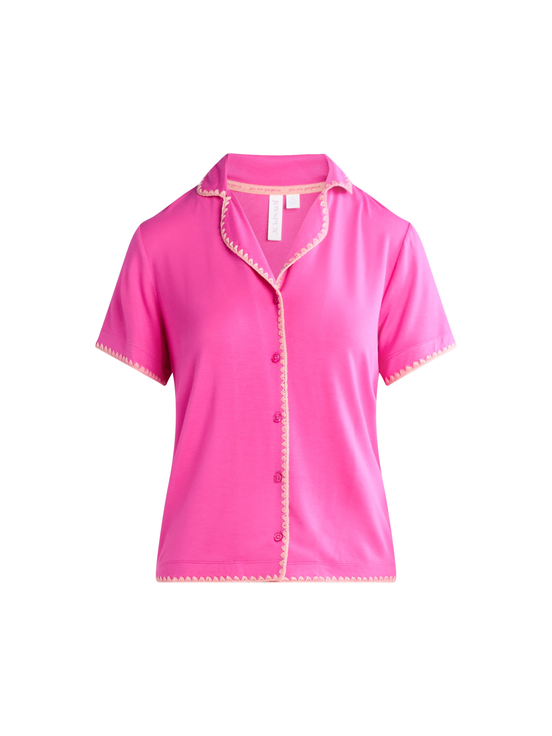 Joyspun Women’s Short Sleeve Notch Top and Shorts Pajama Set with Blanket Stitching, Sizes XS-3X
