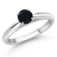 thumbnail image 2 of Gem Stone King 10K White Gold Black Onyx Solitaire Engagement Ring for Women (0.48 Cttw, Round 5MM, Available in Size 5, 6, 7, 8, 9), 2 of 4