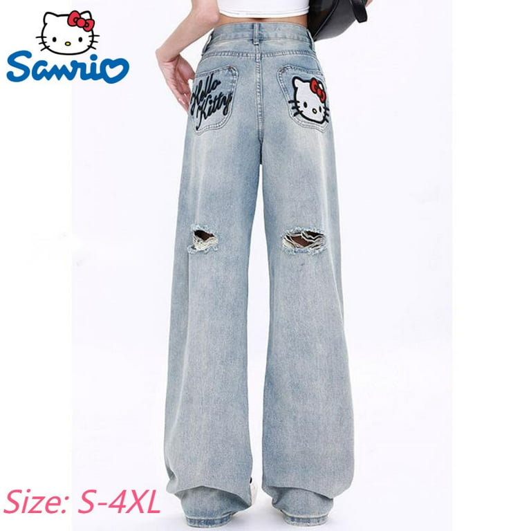 Sanrio Hello Kitty Embroidered Pattern Baggy Jeans Women's Sanrio Hello Kitty Embroidered Pattern Baggy Jeans Women's