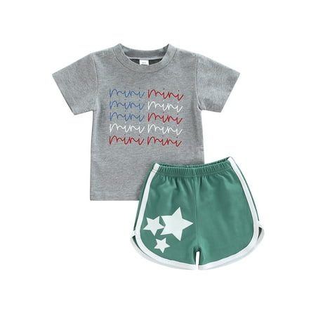 

Calsunbaby Kids Girls 2Pcs Clothes Suit Letter Pattern Short Sleeve T-shirt Tops Star Print Elastic Waist Loose Shorts Set