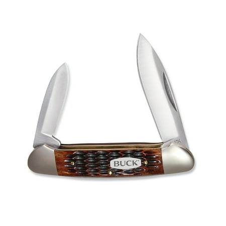 Buck Knives 0389BNSWM Canoe Folding Multi-Blade Pocket Knife, Brown Jigged Bone Handle, Clam