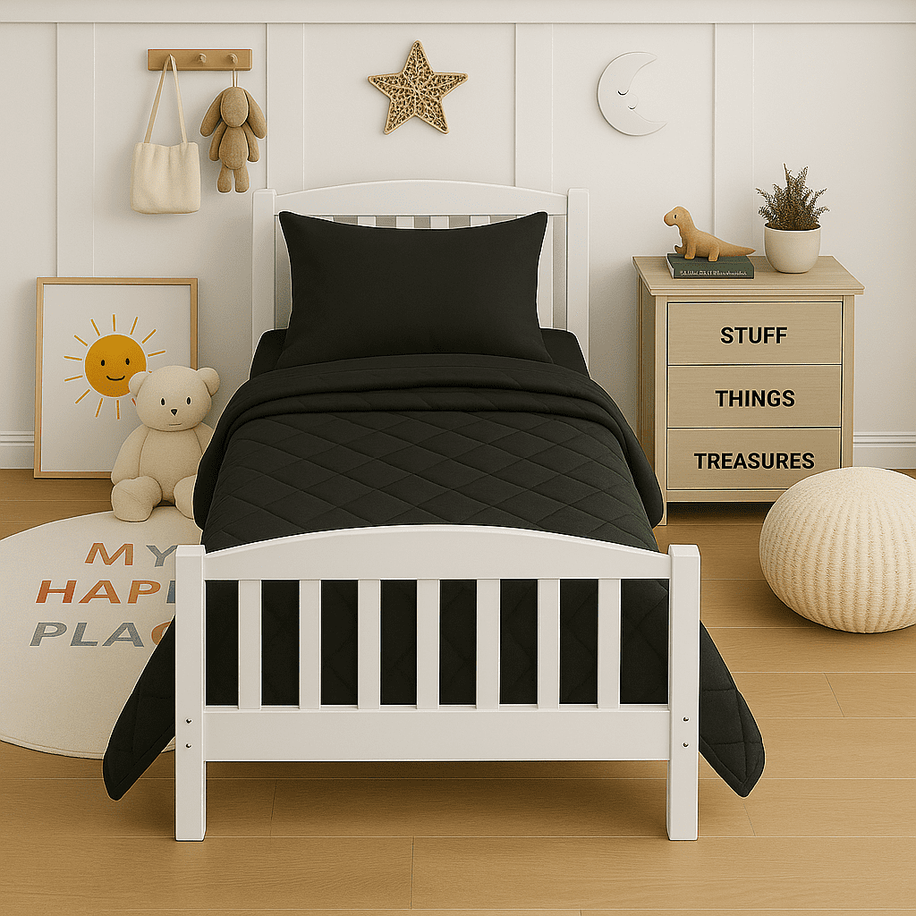 4-Piece Toddler Bedding Set – Soft Microfiber Crib Bedding for Boys & Girls, Includes Comforter, Fitted Sheet, Flat Sheet & Envelope Pillowcase – Breathable, Wrinkle Resistant