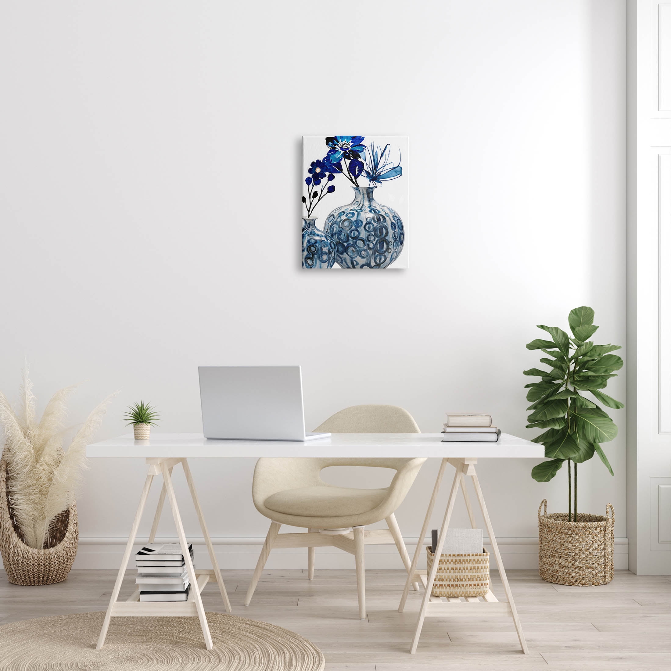Modern Blue Floral Ornate Vase Botanical & Floral Graphic Art Gallery Wrapped Canvas Print Wall Art