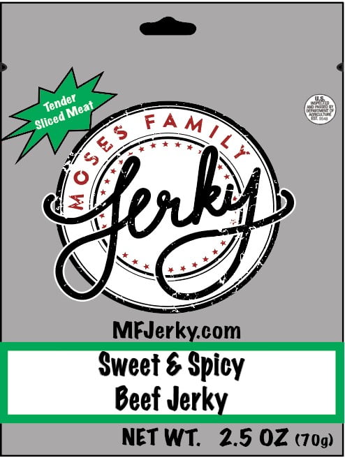 Moses Family Jerky, Sweet and Spicy Beef Jerky, 2.5 Ounce, Tender Sliced Meat