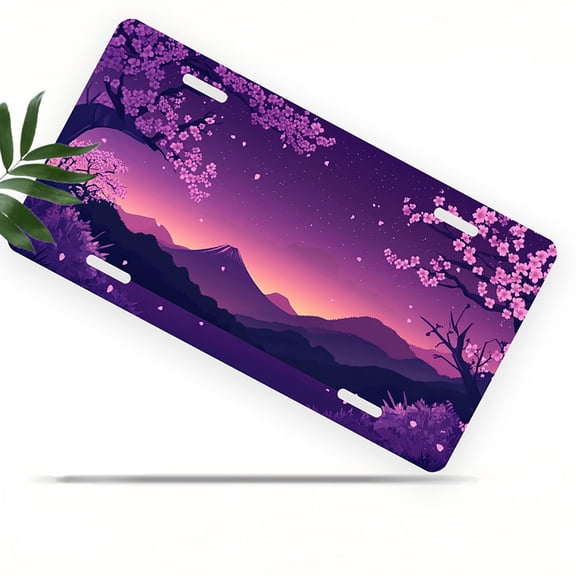 Cherry blossom Mountain Landscape Front License Plate, Metal License Plate, Funny Standard Plates Personalized Novelty Decorative For Men/Women/Boys/Girls Car 6×12 Inch