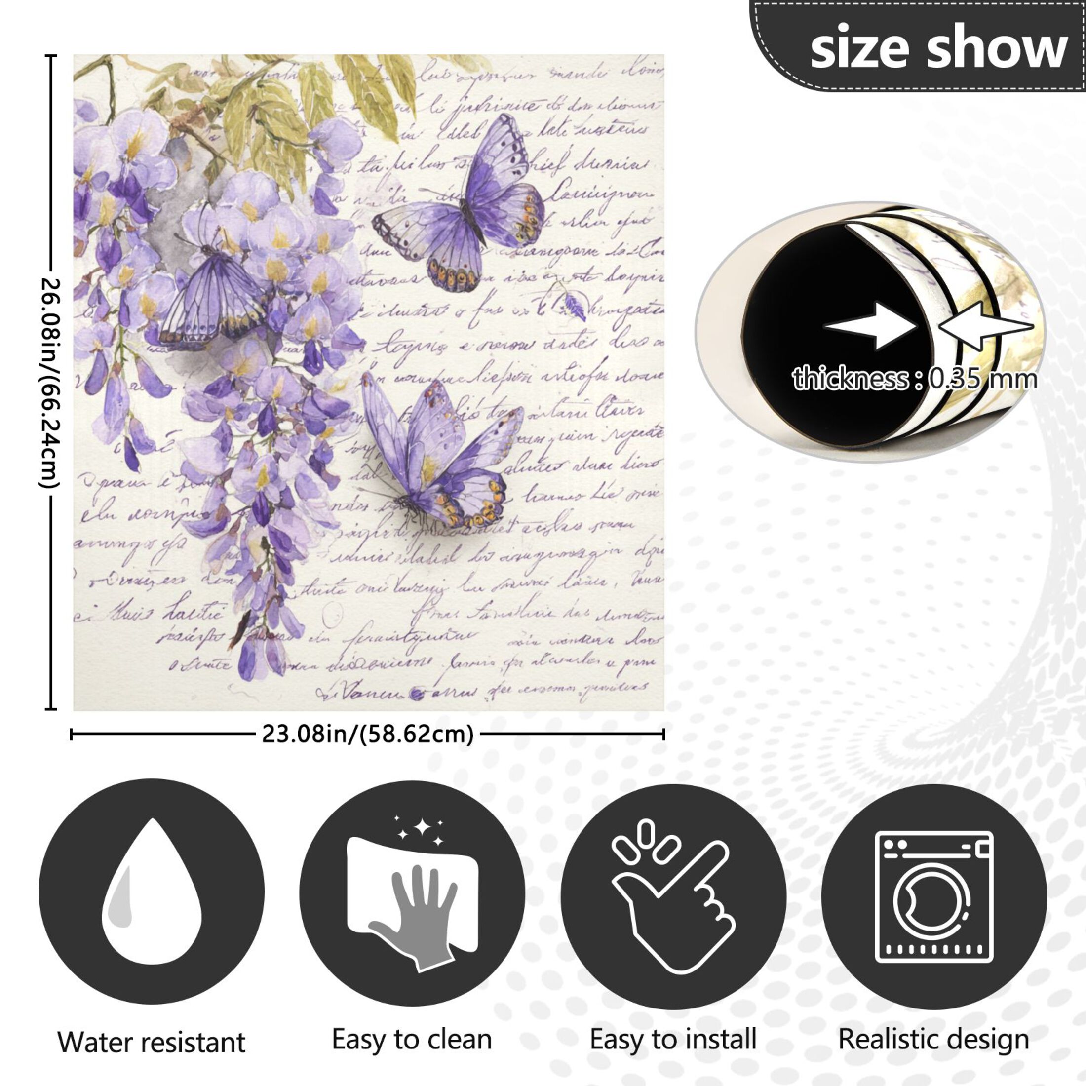Dishwasher Magnetic Refrigerator Magnet Cover Sticker Home Decorative 23"x26" Butterflies and Wisteria Flowers