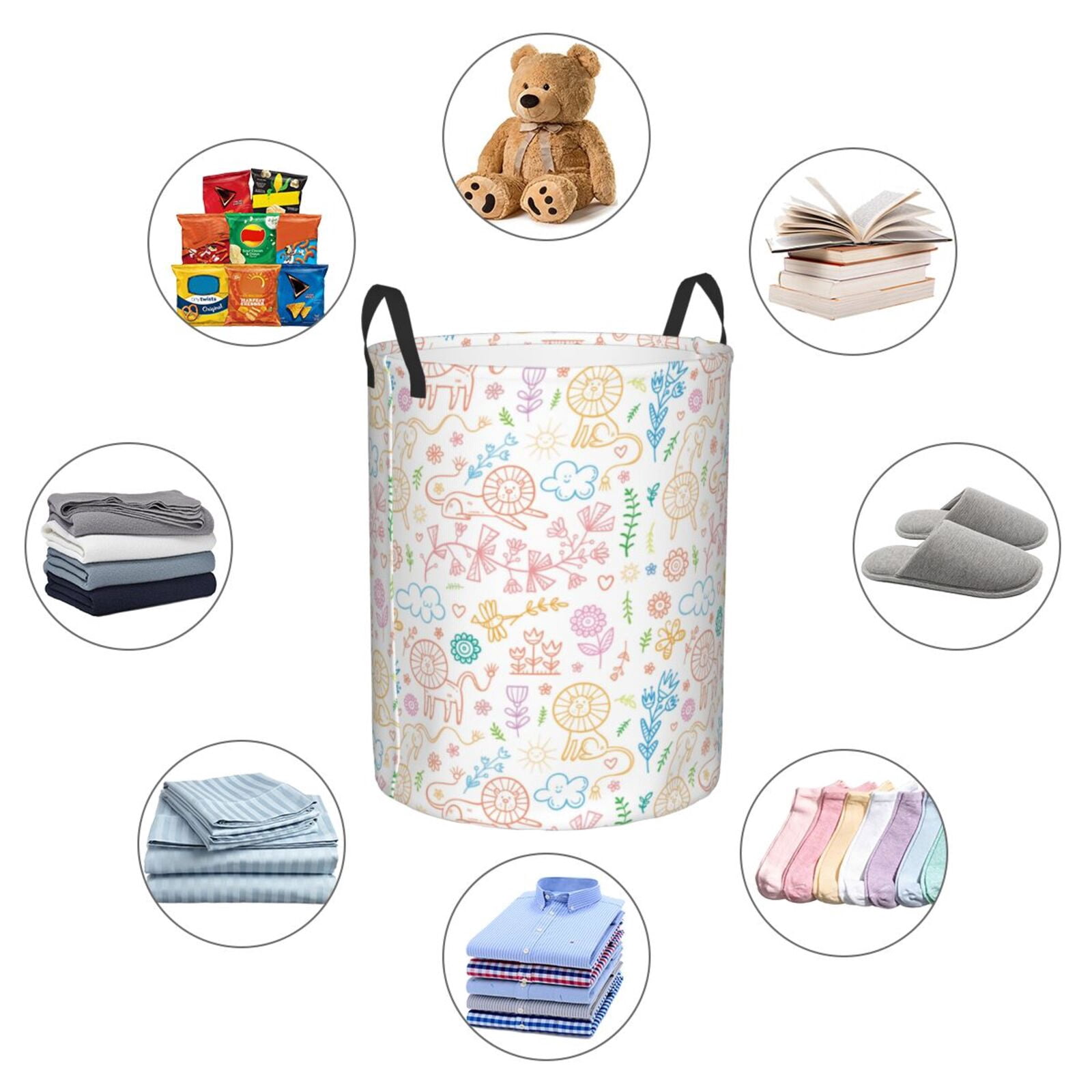 Large Laundry Basket with Handles - Hand drawn lion Kids Baby Dirty Clothes Laundry Hamper for Bedroom Aesthetic