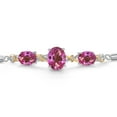 thumbnail image 3 of Gem Stone King 925 Silver & 10K Yellow Gold Pink Mystic Topaz & Lab Grown Diamond Bracelet for Women | 5.91 Cttw | Gemstone November Birthstone | Oval 10X8MM and 8X6MM | Fully Adjustable 9 inch, 3 of 5