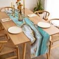 thumbnail image 3 of Turquoise Marble Table Runner - 36 Inch Long, Kitchen Dining Table Runner Dresser Scarves, Modern Abstract Gold Stripes Art Farmhouse Decor for Coffee Tables Wedding Party Banquet, 3 of 8