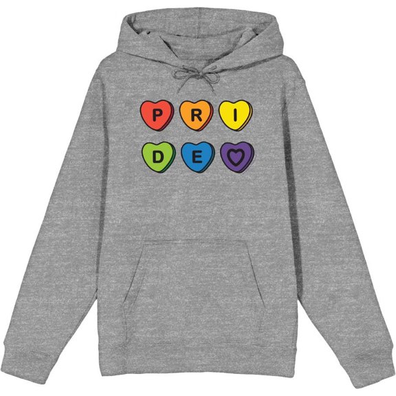 Pride Rainbow Hearts Adult Heather Gray Long Sleeve Hoodie-Medium
