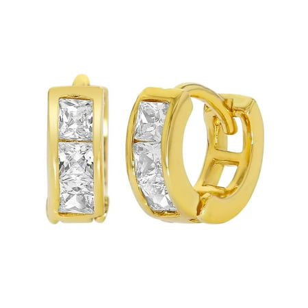 - 18k Yellow Gold Plated XS Clear Crystal Hoop Huggie Baby Earrings 7mm