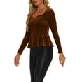 thumbnail image 4 of INSPIRE CHIC Women's Blouse Elegant Velvet Sweetheart Neck Long Sleeve Peplum Top L Dark Browm, 4 of 5