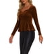 thumbnail image 4 of INSPIRAR CHIC Blusa de Mujer Elegante de Terciopelo con Escote Corazón de Manga Larga y Peplum Talla S Marrón Oscuro, 4 of 6