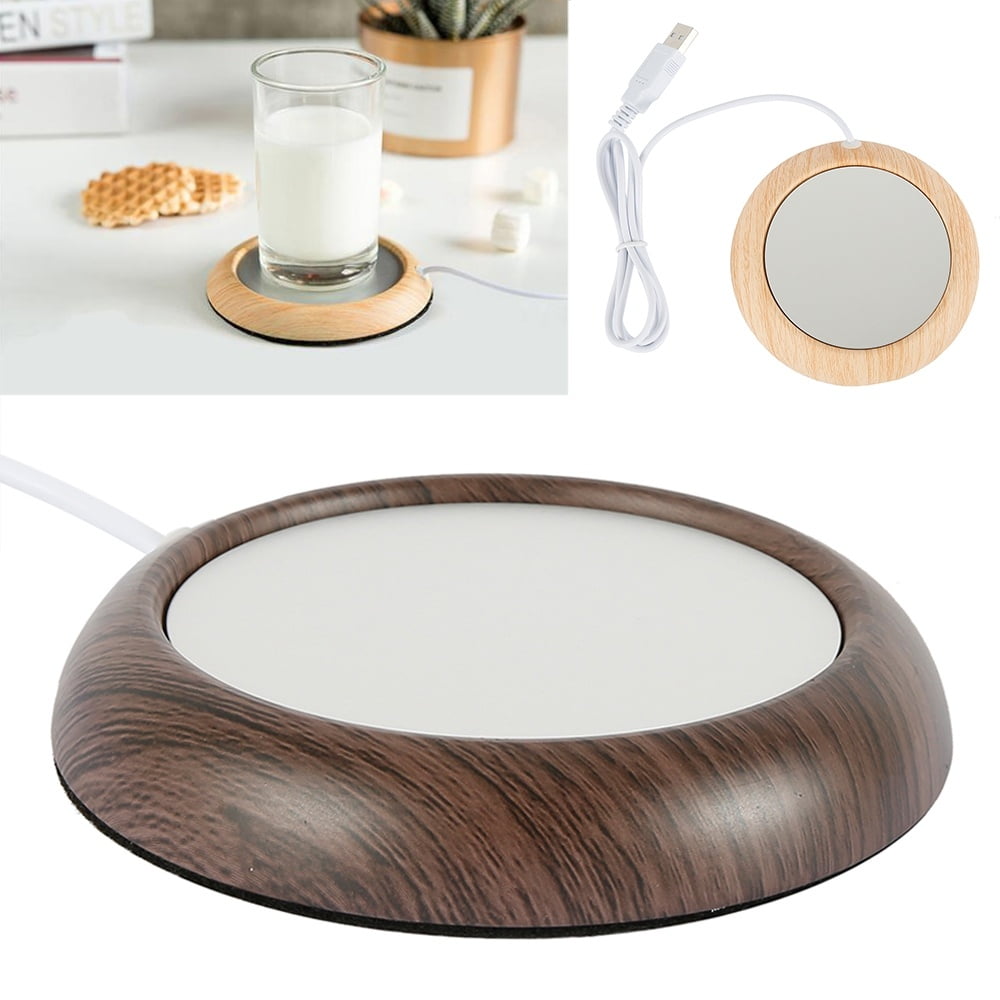 USB Heating Coaster Wood Grain Cup Warmer Heat Placemat Thermostat