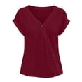 thumbnail image 4 of hoksml Women's Casual Short Sleeve Button Blouse, V-Neck Cotton Loose Fit Top Solid Color Summer Shirt, 4 of 5