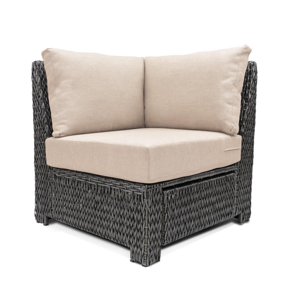 Krikacy Outdoor Wicker Angled Sofa Chair, All-Weather HDPE Wide-Seated w/Thick Cushions, Beige