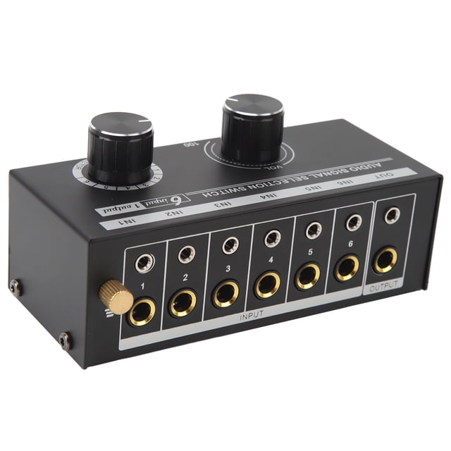 3.5mm Audio Switcher, 6 Input 1 Output Audio Switcher Phone Computer Sharing Volume Adjustment for Computer