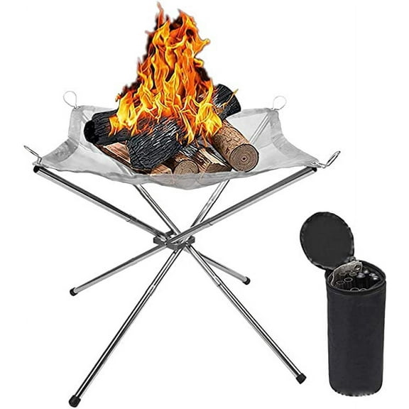Portable Outdoor Fire Bowls, Foldable Fire Pit, Removable Stainless Steel Fire Basket with Carry Bag, Fire Pit for Picnics, Camping, BBQ, Campfire, Backyard and Garden