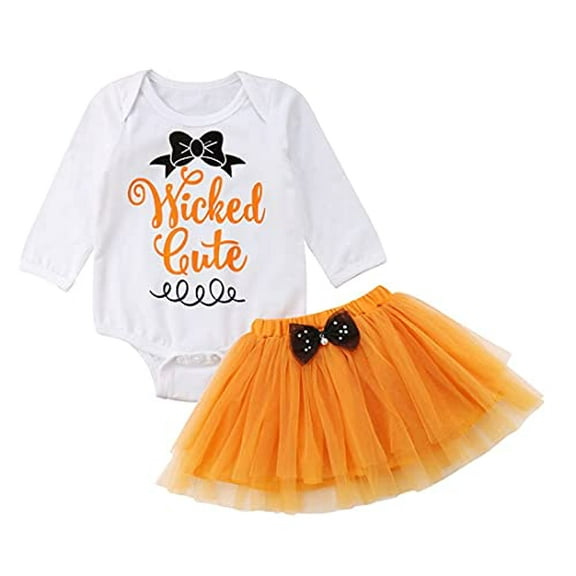 StylesILove Infant Baby Girls Wicked Cute Long Sleeve Cotton Bodysuit and Tutu Skirt 2pcs Set Autumn Halloween Outfit (18 Months)