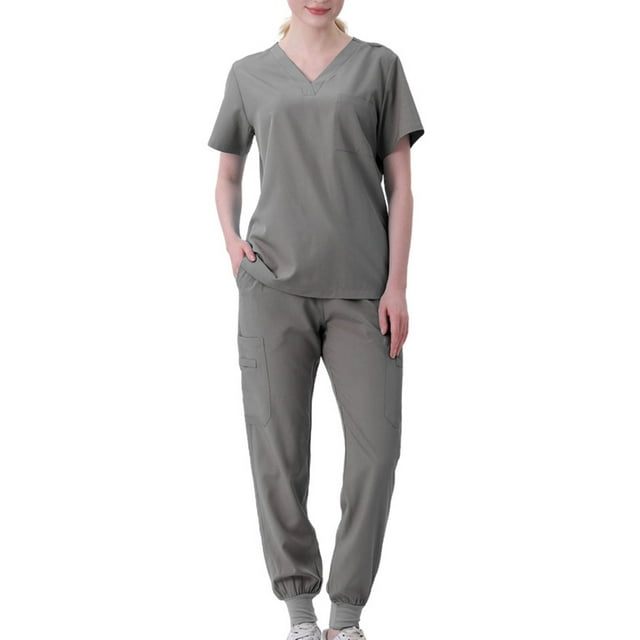 Robes d'Infirmière en Coton-Polyester, Ensemble Séparé à Manches Courtes, Lavable à la Machine, Coupe Confortable, pour le Personnel de la Santé, Robes Jetables, Tissu Léger, Protection Hygiénique, Uniformes Médicaux,