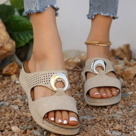 

HaiMao Wedge Sandals for Women Clearance Hollow Out Slip On Platform Wedge Sandals Summer Casual Sandals Walking Shoes Khaki 4.5(35)