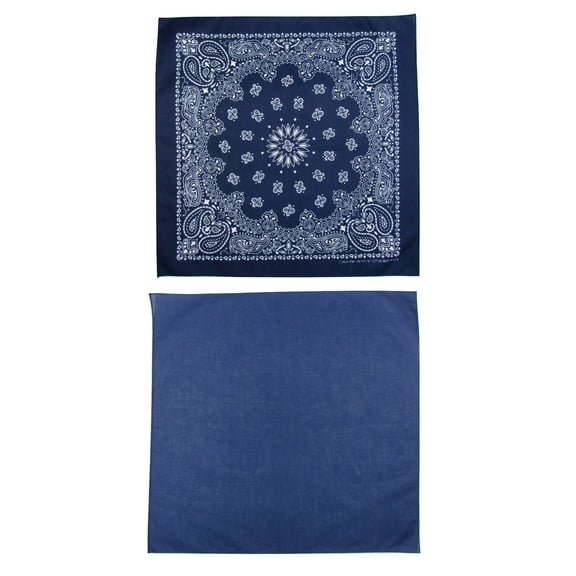 Traditional Paisley and Solid Color Double Sided Navy Bandanas USA Made (Pack of 2)
