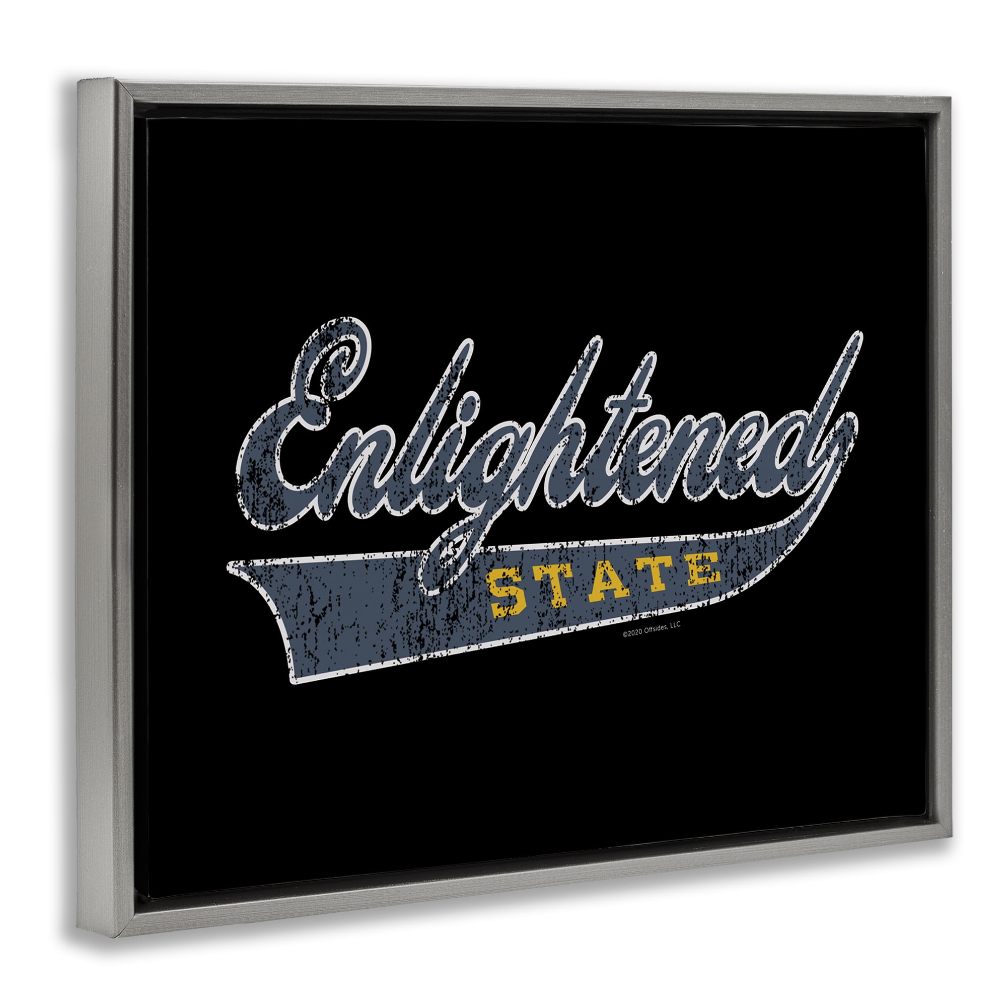 Stupell Industries Enlightened State Varsity Text & Numbers Painting Gray Floater Framed Canvas Art Print Wall Art, 31 x 25