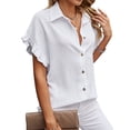 thumbnail image 3 of Nlife Women Lapel Collar Single-Breasted Ruffle Short Sleeve Shirt, 3 of 4