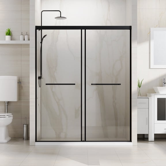 Goodyo 60 x 72 Inch Dual Sliding Shower Door Frameless Glass Door with Soft Close System, Matte Black Hardware