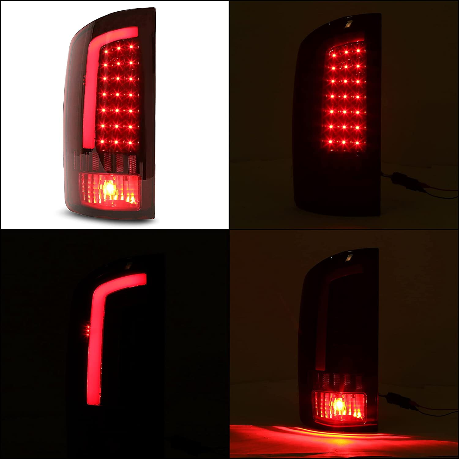 Kojem Tail Light LED Brake Turn Signal Lamp Taillight LH RH Pair Compatible with 2002-2006 Dodge Ram 1500/2003-2006 Dodge Ram 2500 3500 (Red Lens & Chrome Housing)
