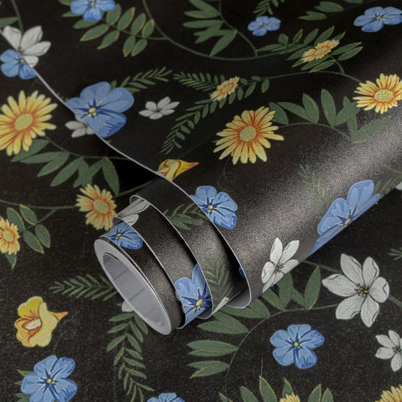 UMIGGEE Floral Wallpaper Peel and Stick Flower Black Wall Paper Self Adhesive Wallpaper 17.7-in x 118-in Contact Paper Removable Wallpaper for Home Decor Wall Covering Old Furniture Renovation