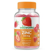 WellWorks Zinc 50mg Gummies - Great Tasting Natural Flavor Gummy Supplement - Gluten Free Vegetarian GMO-Free Chewable Vitamins - for Healthy Immune Support - for Adults, Man, Women - 90 Gummies